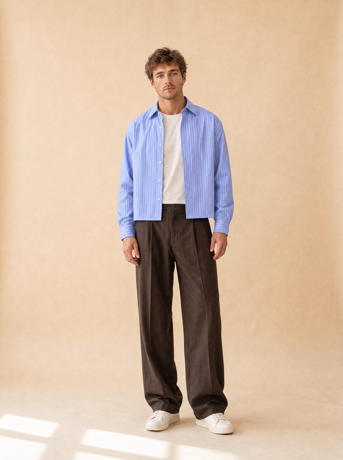 Gestreept cropped shirt | Casual herenmode | Lange mouwen - Oceaan blauw