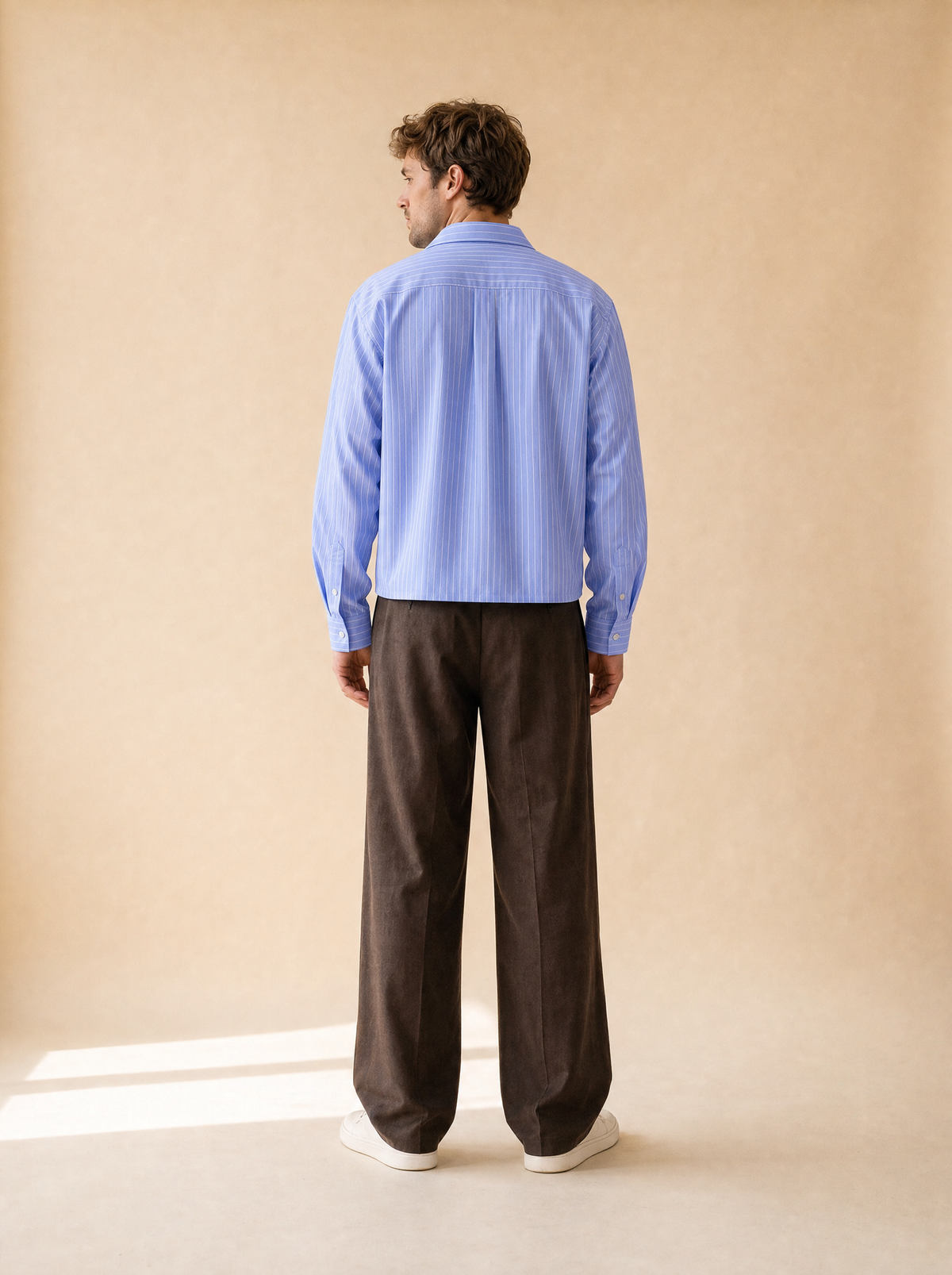 Gestreept cropped shirt | Casual herenmode | Lange mouwen - Oceaan blauw