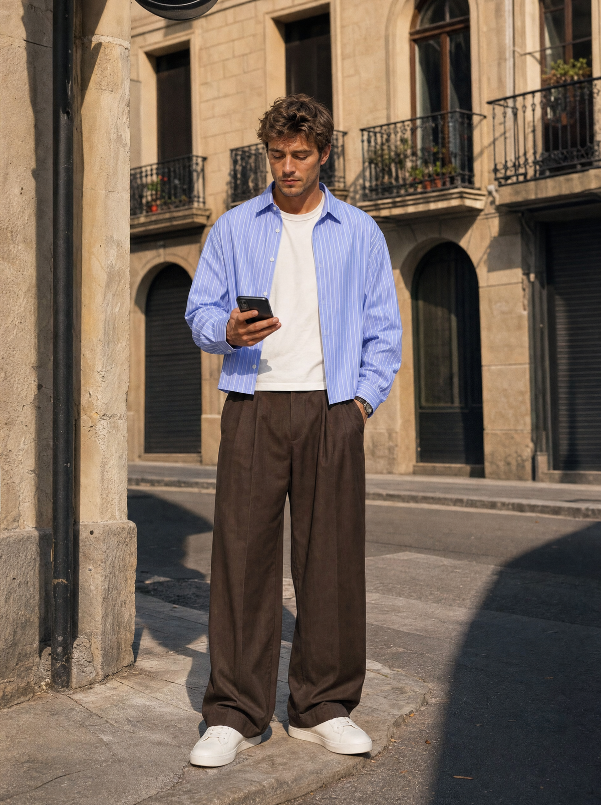 Gestreept cropped shirt | Casual herenmode | Lange mouwen - Oceaan blauw